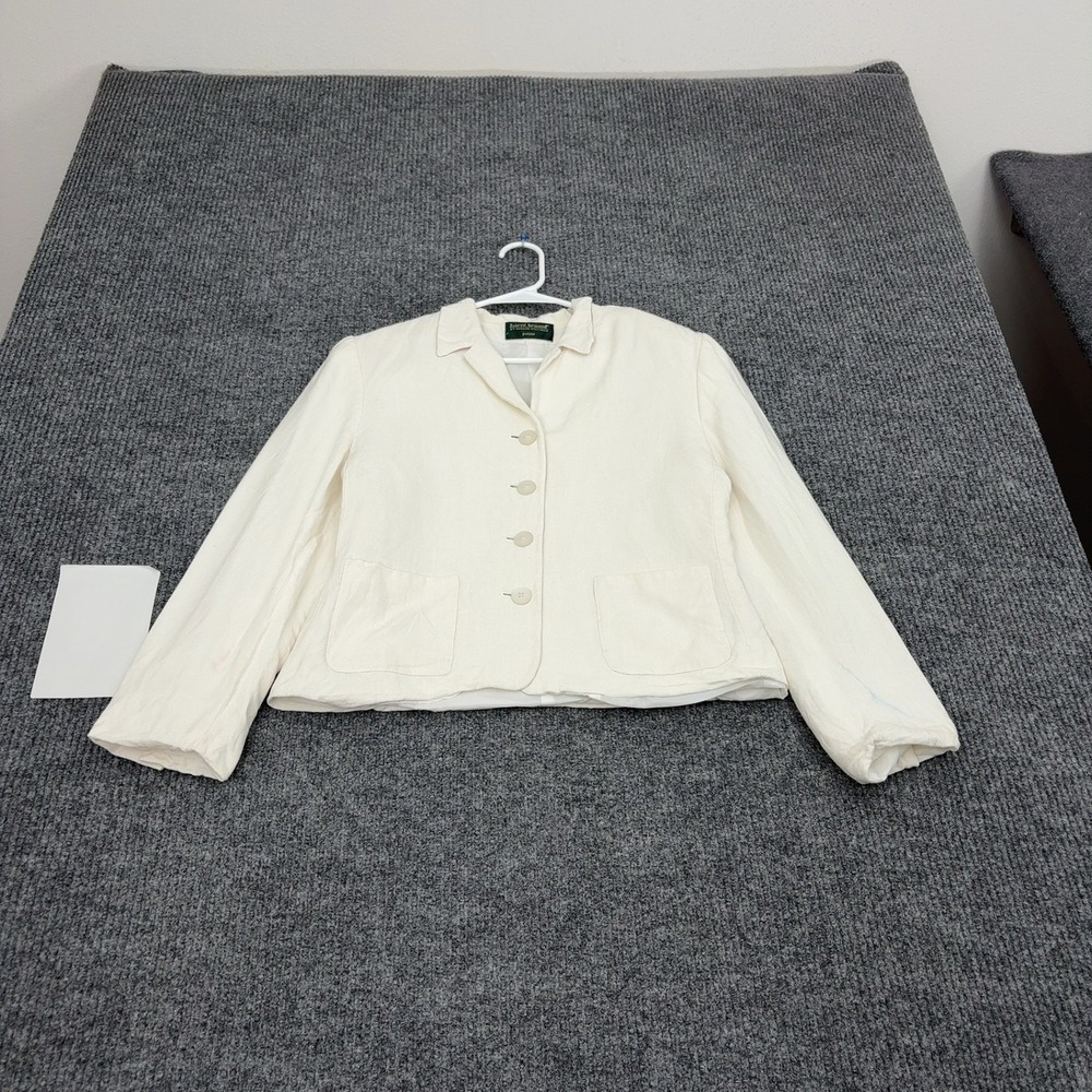 Vintage Harve Benard Blazer Womens PTP 18.5 White Linen Button Front Classic